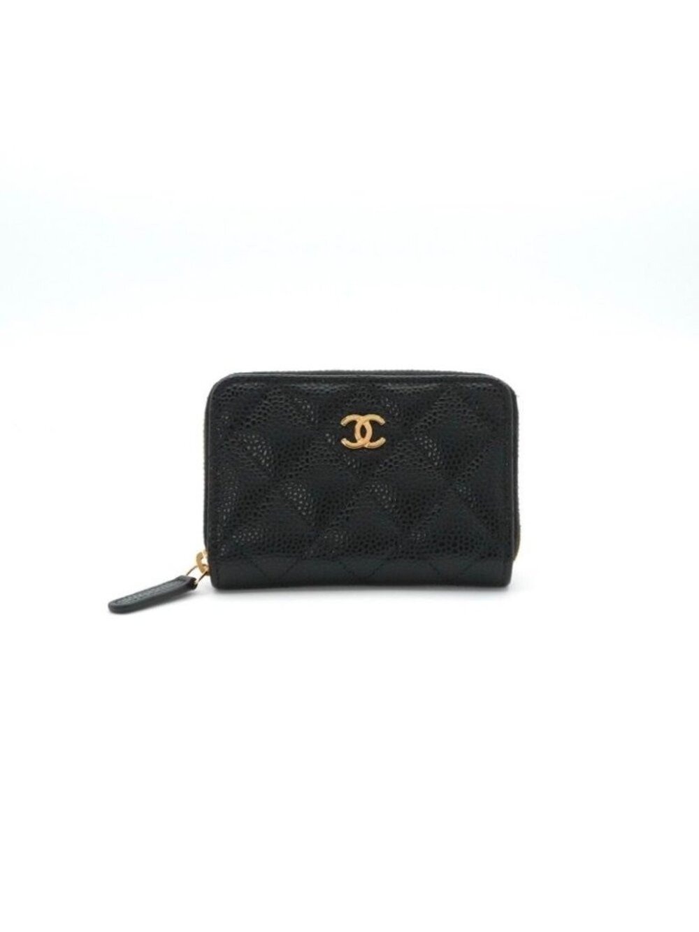 Chanel Wallet Coin Purse Black Gold CC Logo Quilted Classic Zip
